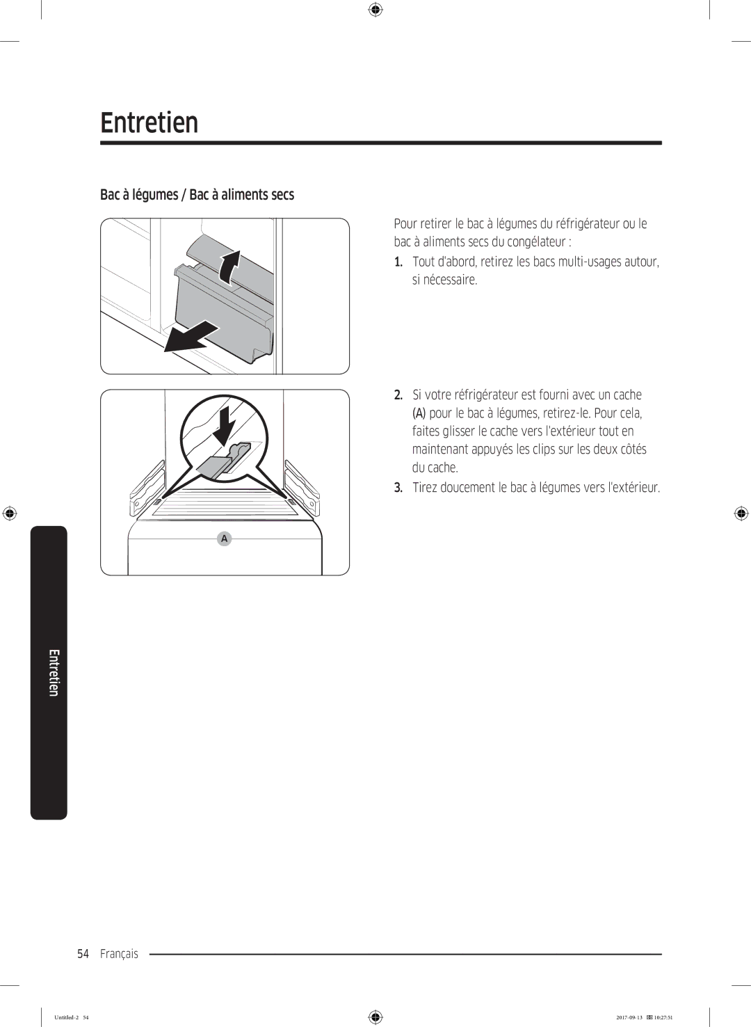 Samsung RS62K6227SL/ZA manual Bac à légumes / Bac à aliments secs 