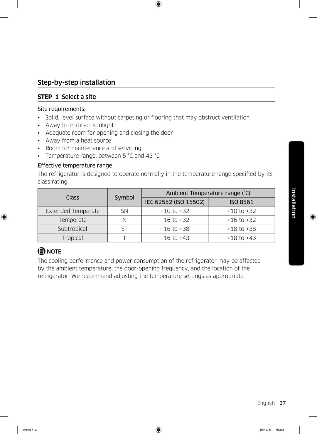 Samsung RS62K6227SL/ZA manual Step-by-step installation, Select a site 