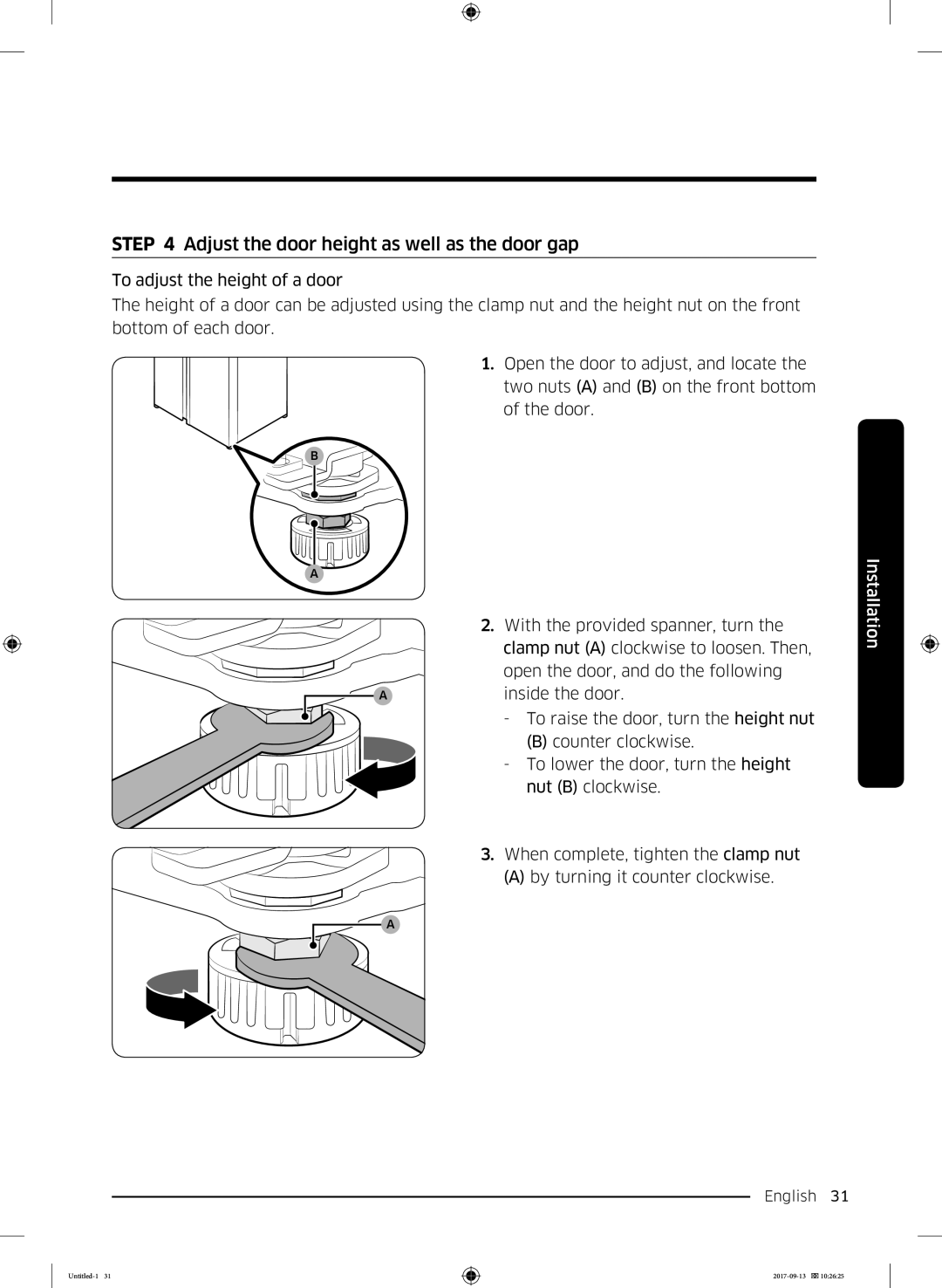 Samsung RS62K6227SL/ZA manual Adjust the door height as well as the door gap 