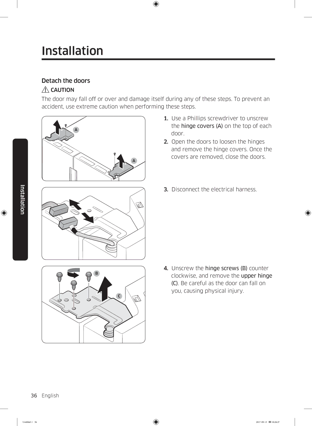 Samsung RS62K6227SL/ZA manual Detach the doors 