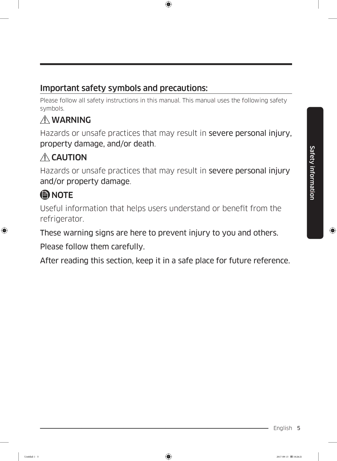 Samsung RS62K6227SL/ZA manual Important safety symbols and precautions 