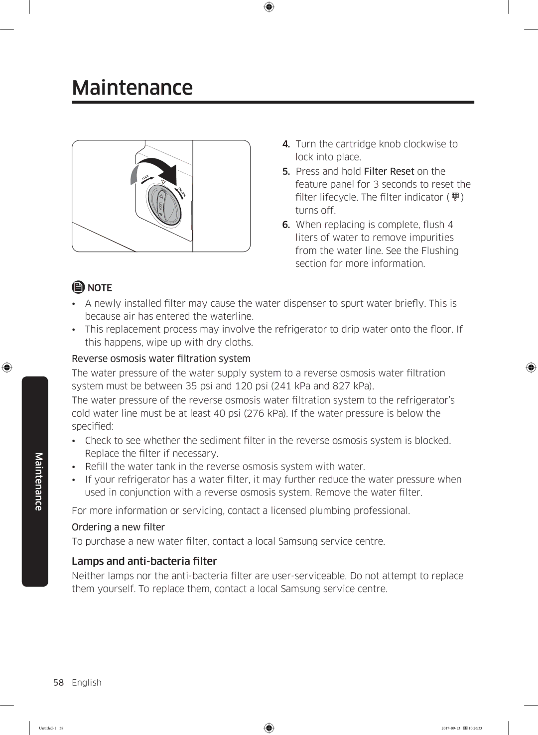 Samsung RS62K6227SL/ZA manual Lamps and anti-bacteria filter 