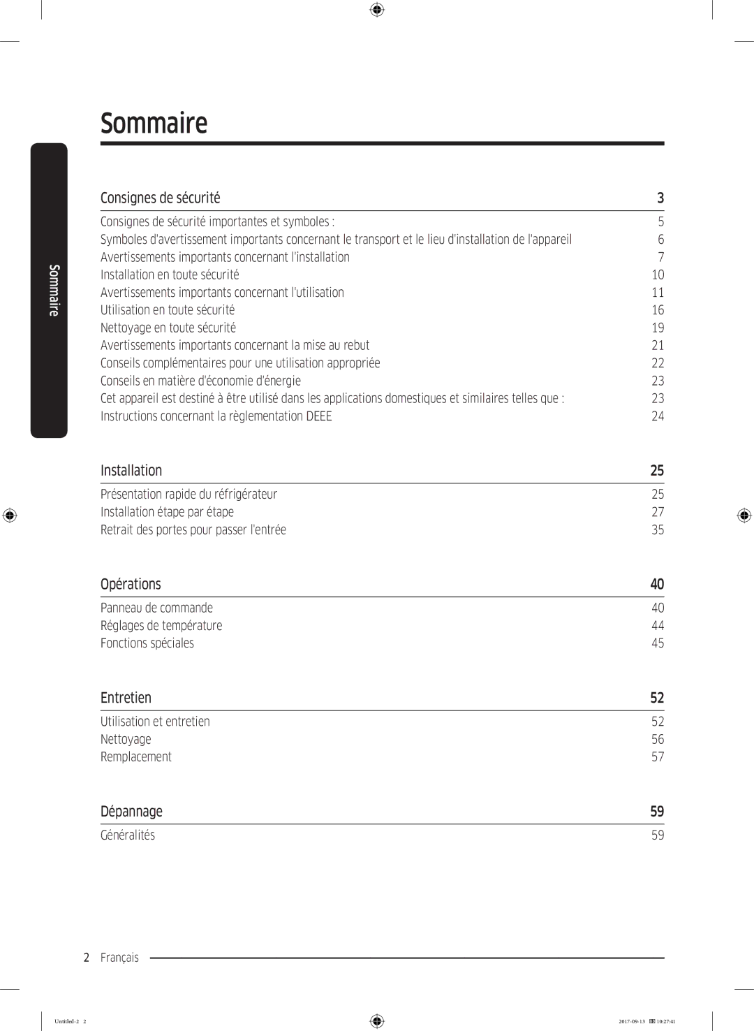 Samsung RS62K6227SL/ZA manual Consignes de sécurité, Opérations, Entretien, Dépannage 