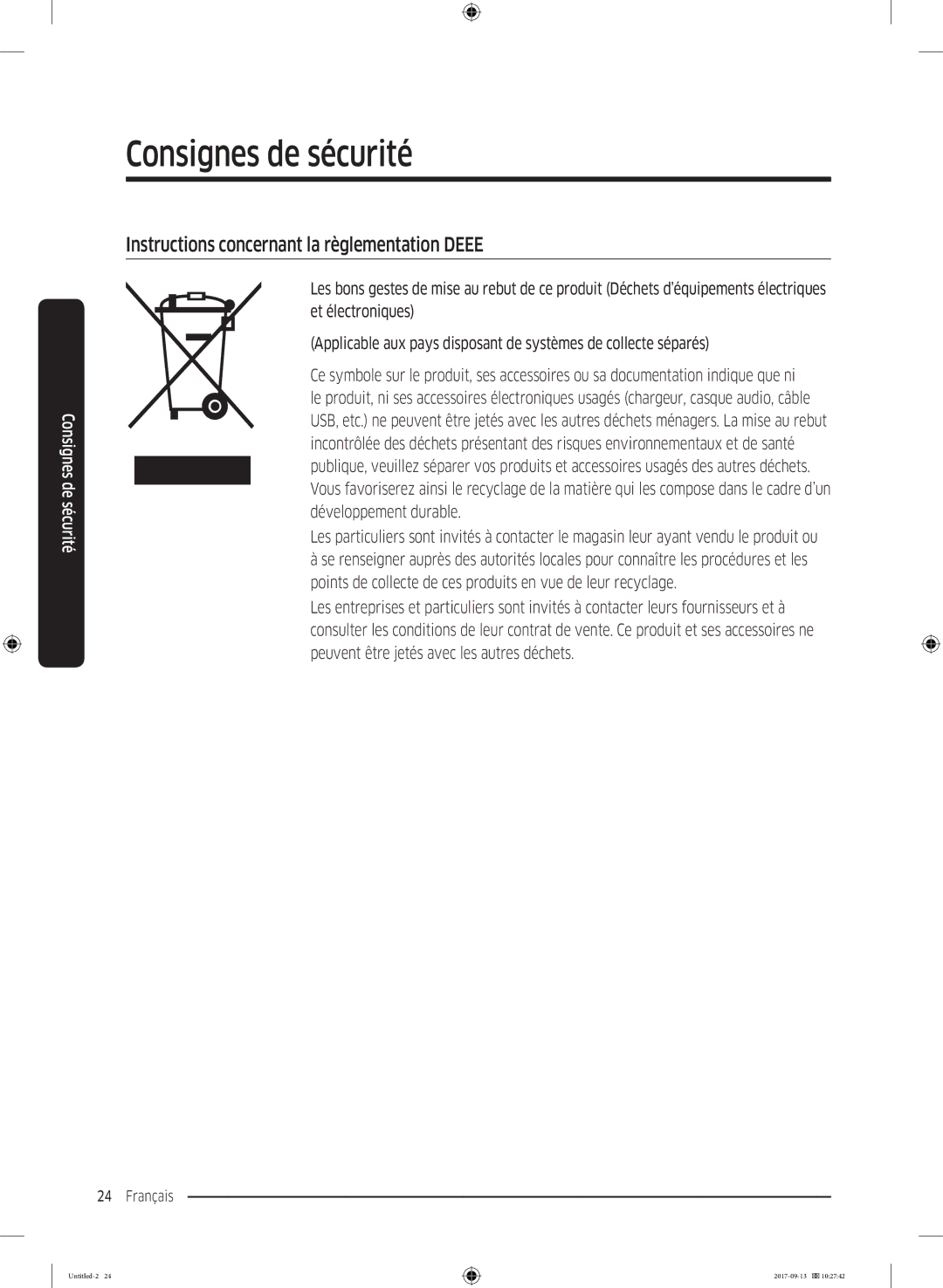 Samsung RS62K6227SL/ZA manual Instructions concernant la règlementation Deee 