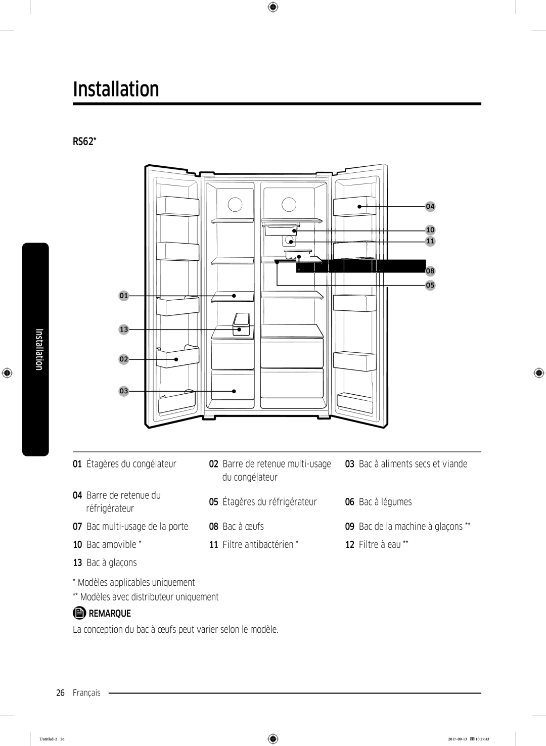 Samsung RS62K6227SL/ZA manual Étagères du congélateur, Du congélateur, Bac à œufs 