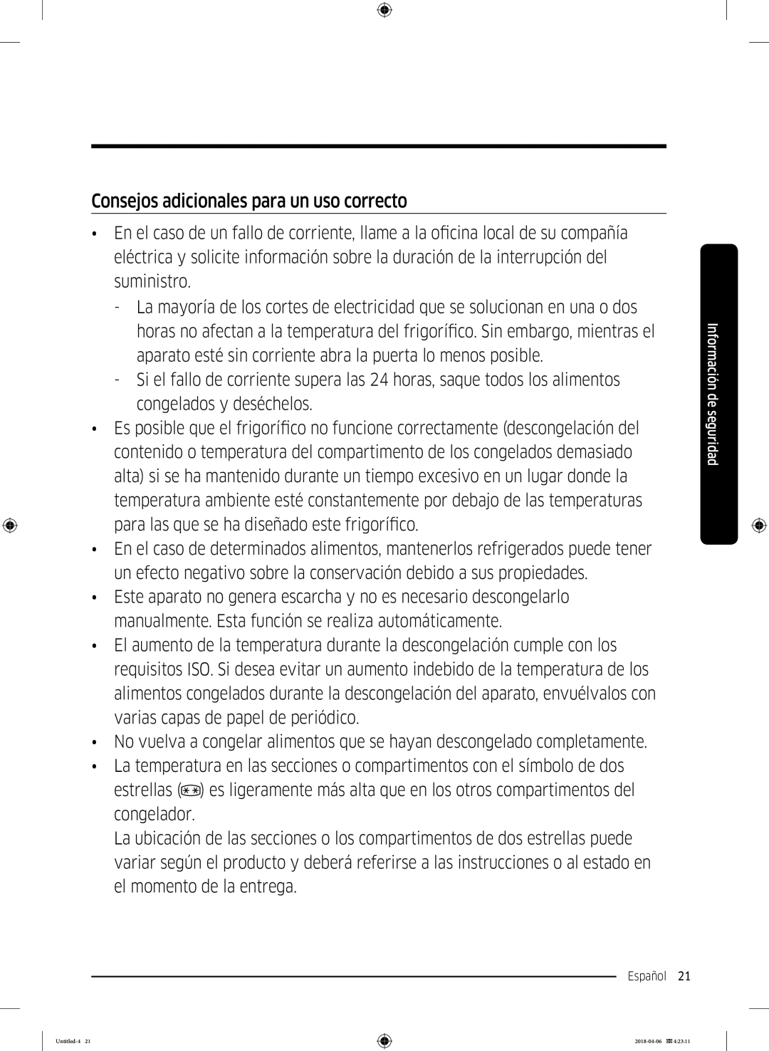 Samsung RS68N8231S9/EF, RS66N8100S9/EF, RS67N8211S9/EF, RS66N8101S9/EF manual Consejos adicionales para un uso correcto 