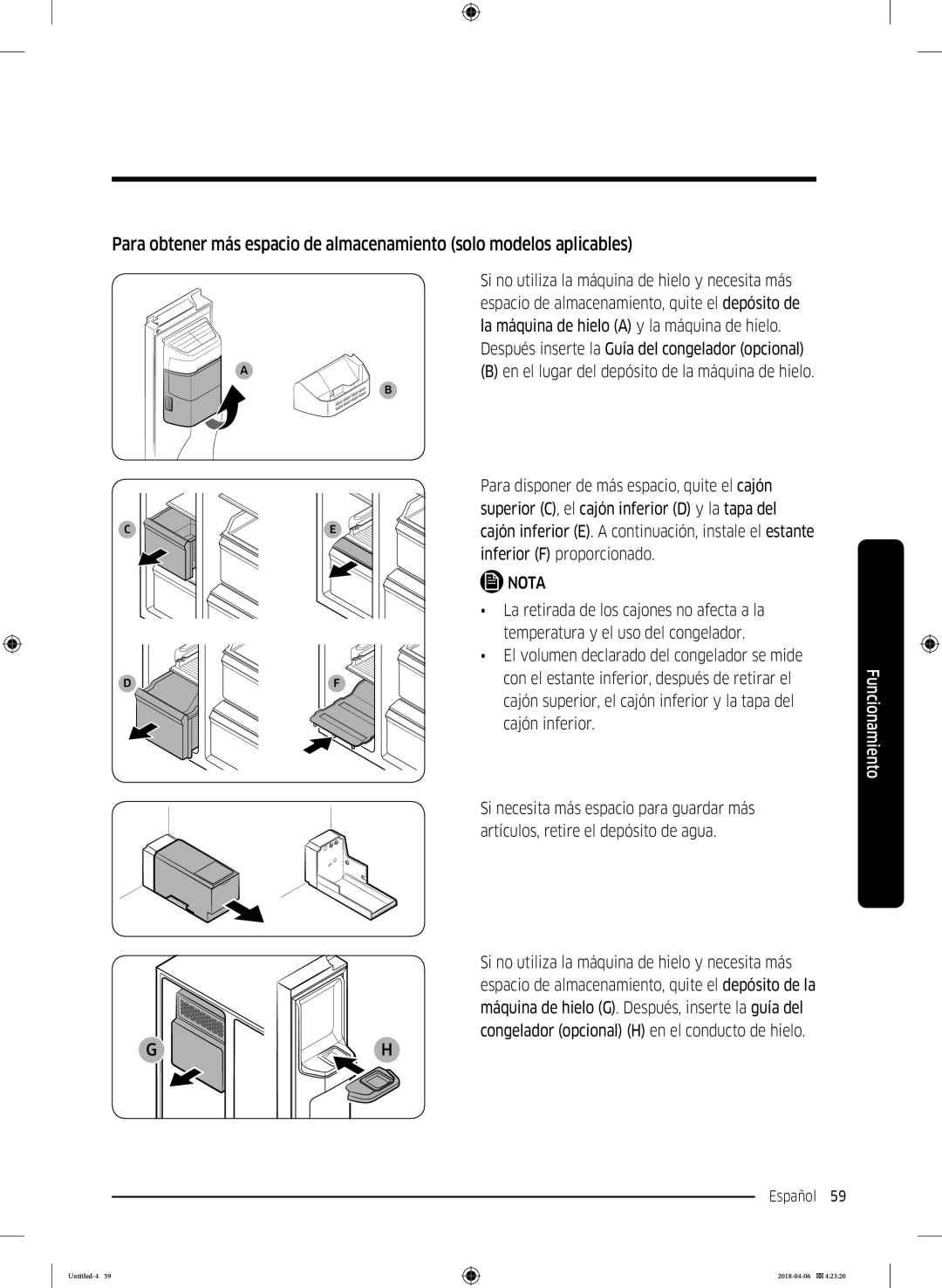 Samsung RS66N8100WW/EF manual La máquina de hielo a y la máquina de hielo, Para disponer de más espacio, quite el cajón 