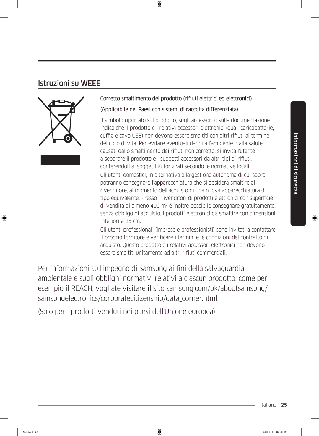 Samsung RS67N8211S9/EF, RS67N8210S9/EF, RS66N8101S9/EF manual Istruzioni su Weee 