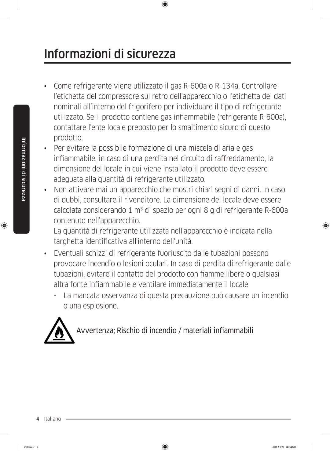 Samsung RS67N8211S9/EF, RS67N8210S9/EF, RS66N8101S9/EF manual Informazioni di sicurezza 