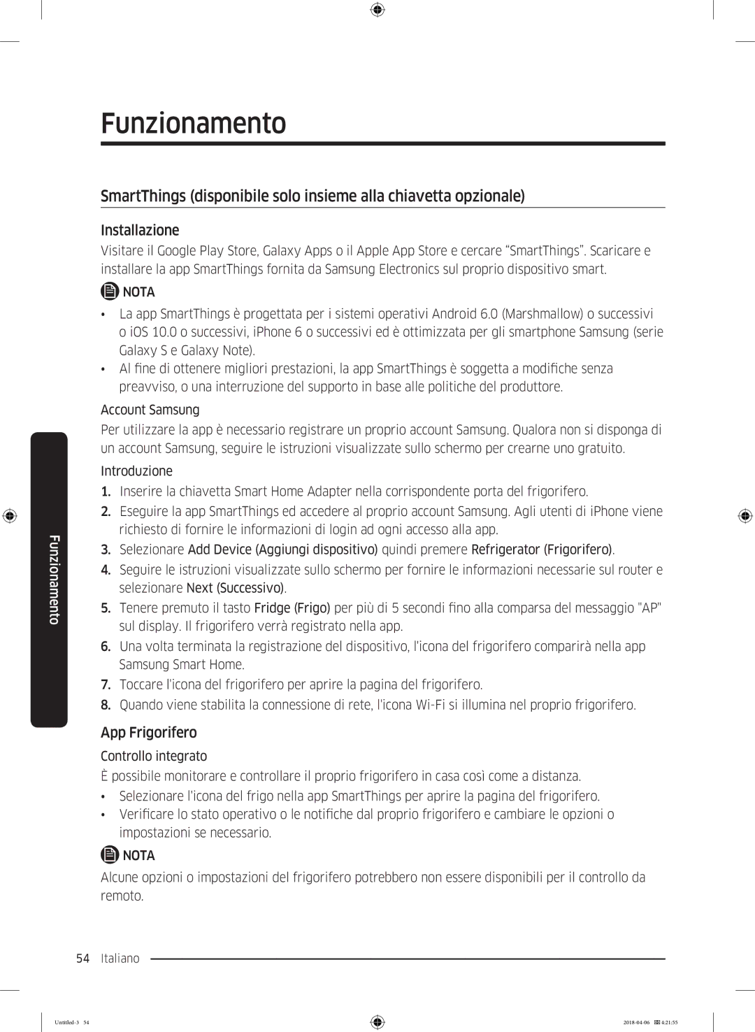 Samsung RS67N8210S9/EF, RS67N8211S9/EF, RS66N8101S9/EF manual Installazione, App Frigorifero 