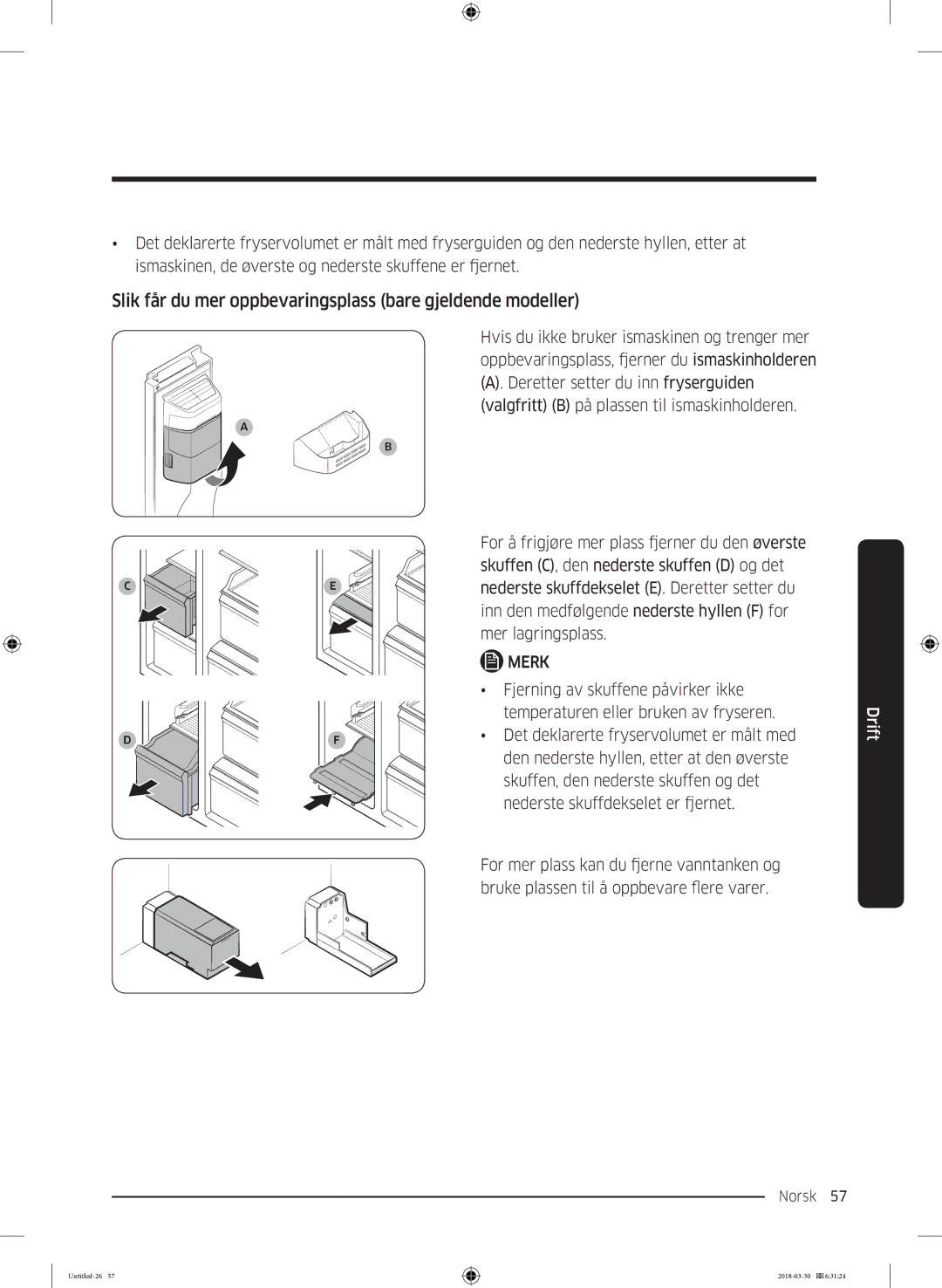 Samsung RS68N8231WW/EF, RS67N8210WW/EF, RS67N8210SL/EF manual Slik får du mer oppbevaringsplass bare gjeldende modeller 