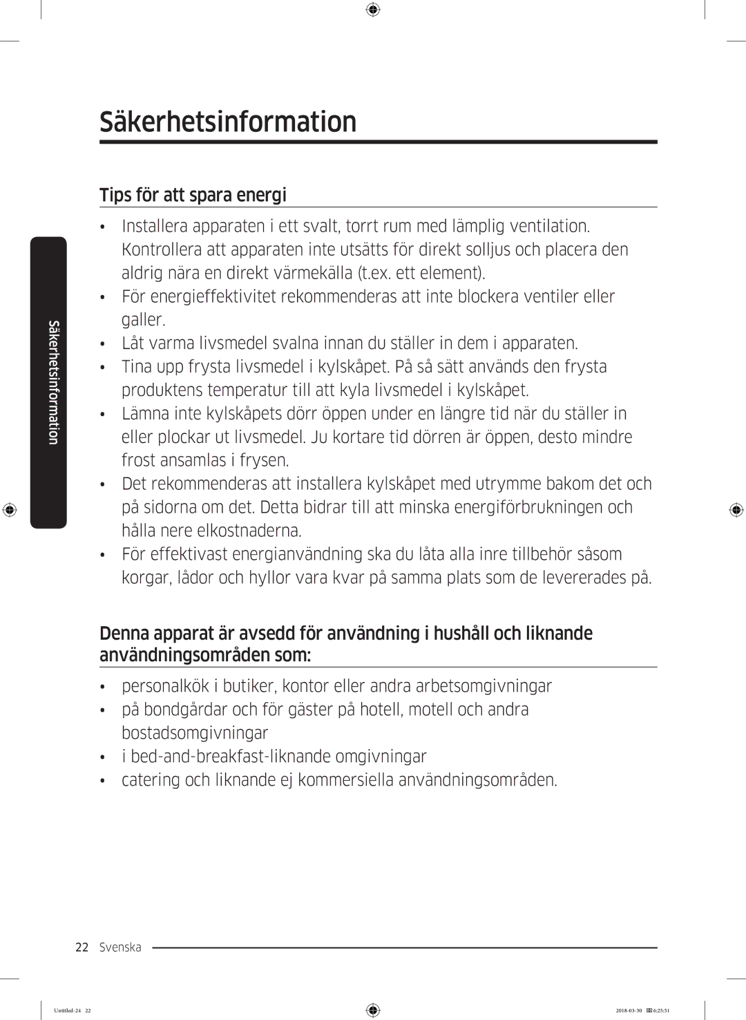 Samsung RS68N8231SL/EF, RS67N8210WW/EF, RS67N8210SL/EF, RS66N8100SL/EF, RS68N8231WW/EF manual Tips för att spara energi 