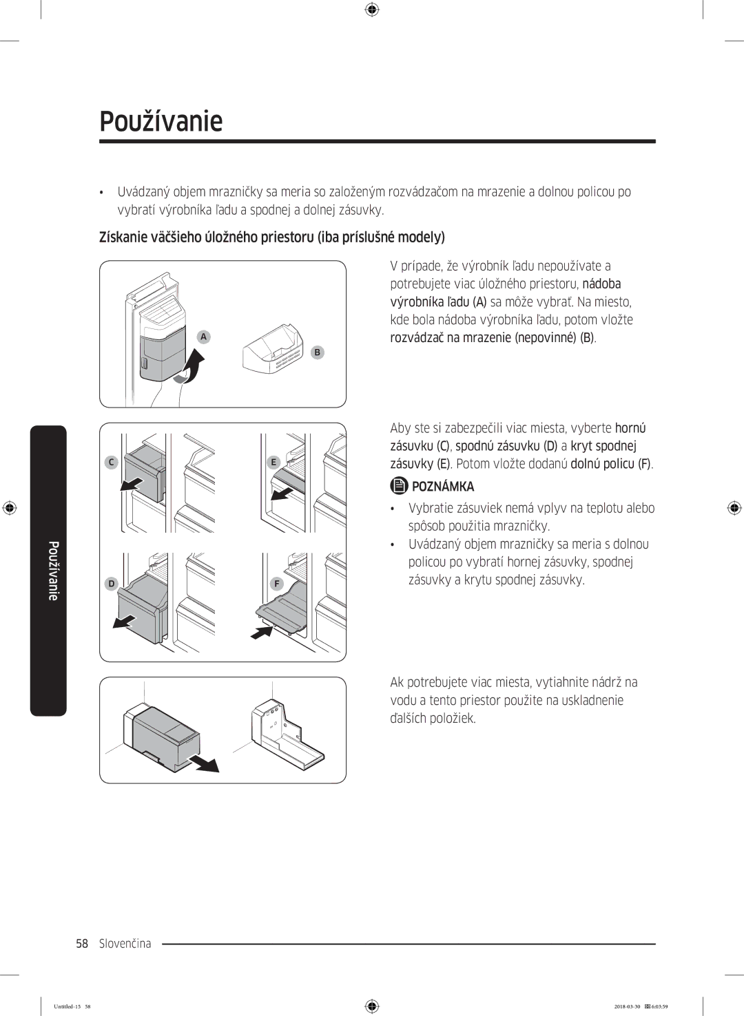 Samsung RS67N8211WW/EF manual Získanie väčšieho úložného priestoru iba príslušné modely, Rozvádzač na mrazenie nepovinné B 