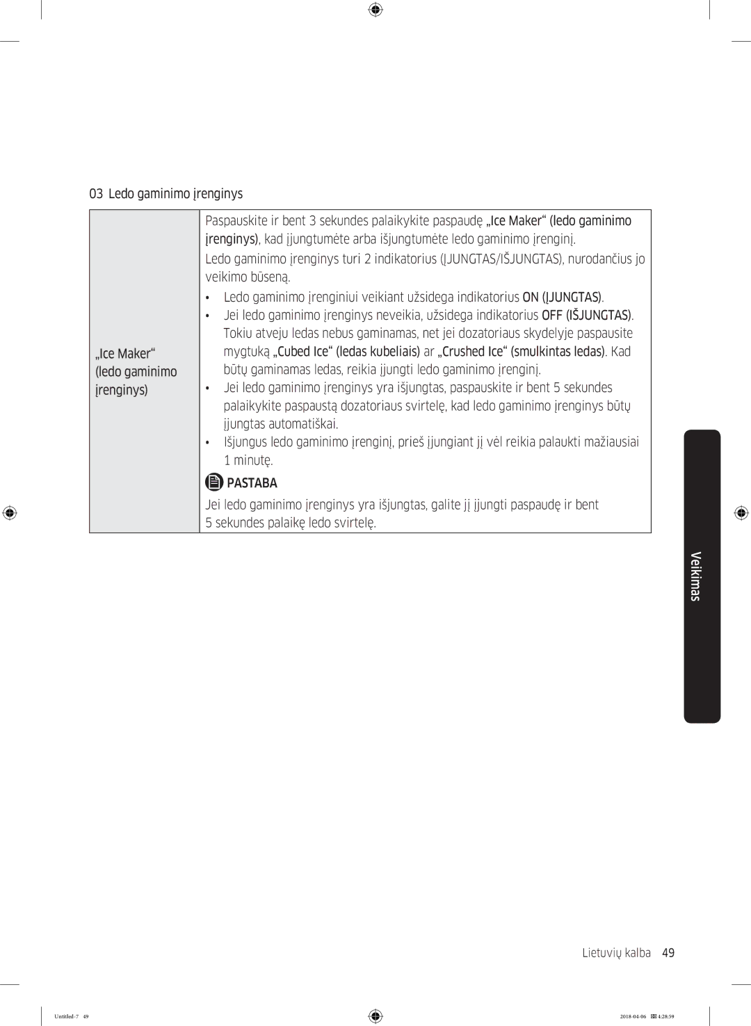 Samsung RS68N8231S9/EF manual Ledo gaminimo įrenginys 