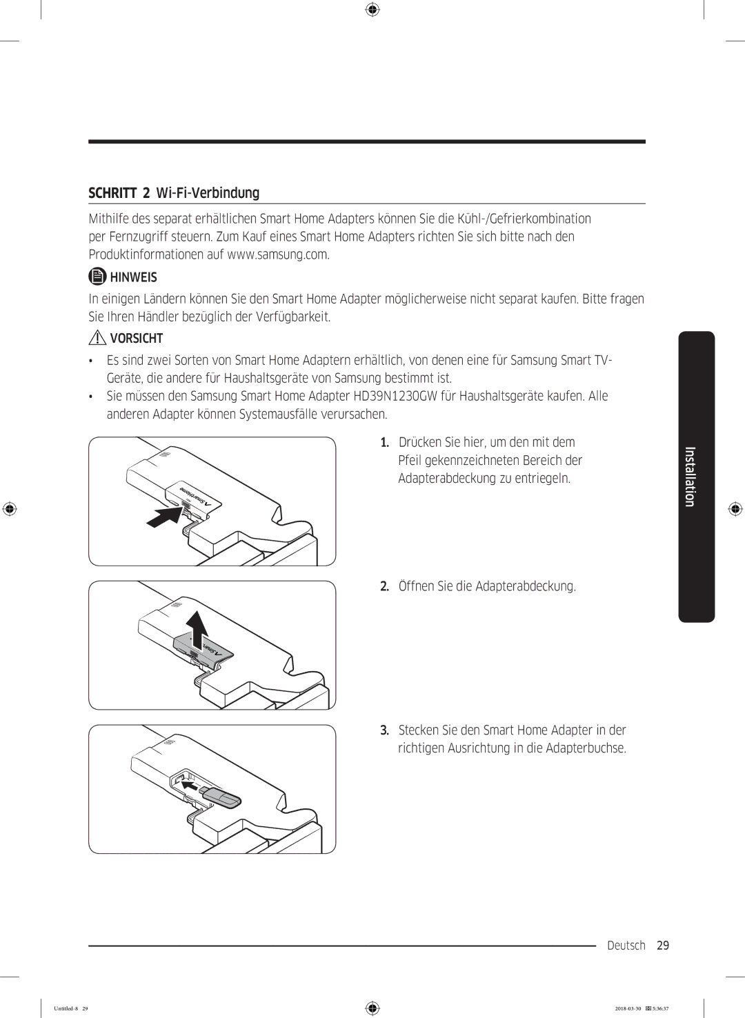 Samsung RS6JN8211S9/EG, RS6GN8321B1/EG, RS6GN8221S9/EG, RS6GN8231S9/EG, RS6GN8221SL/EG Schritt 2 Wi-Fi-Verbindung, Vorsicht 