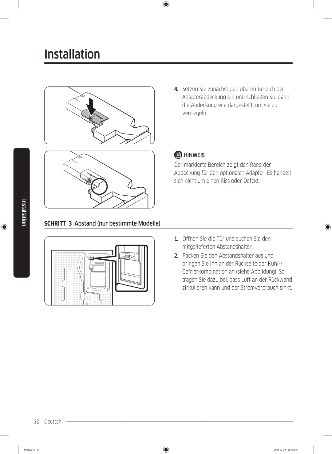 Samsung RS6GN8231S9/EG, RS6GN8321B1/EG, RS6GN8221S9/EG, RS6JN8211S9/EG manual Schritt 3 Abstand nur bestimmte Modelle 