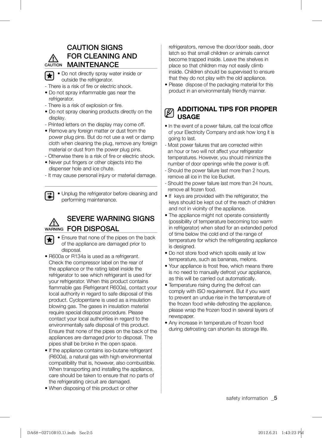 Samsung RS7* user manual Severe Warning Signs Warning for Disposal, When disposing of this product or other 