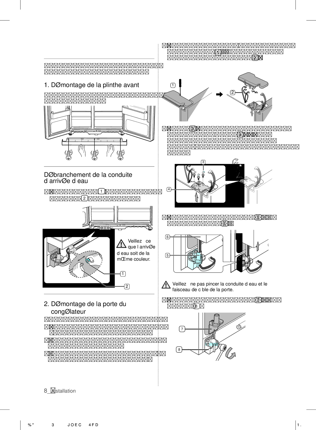 Samsung RS7* Démontage DES Portes DU Réfrigérateur, Démontage de la plinthe avant, Démontage de la porte du congélateur 