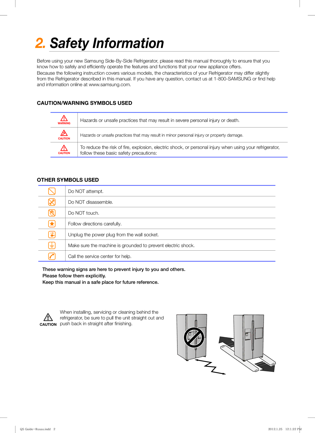 Samsung RS727CQRASL/ZA, RS727CQRASL/SG manual Safety Information, Other Symbols Used 