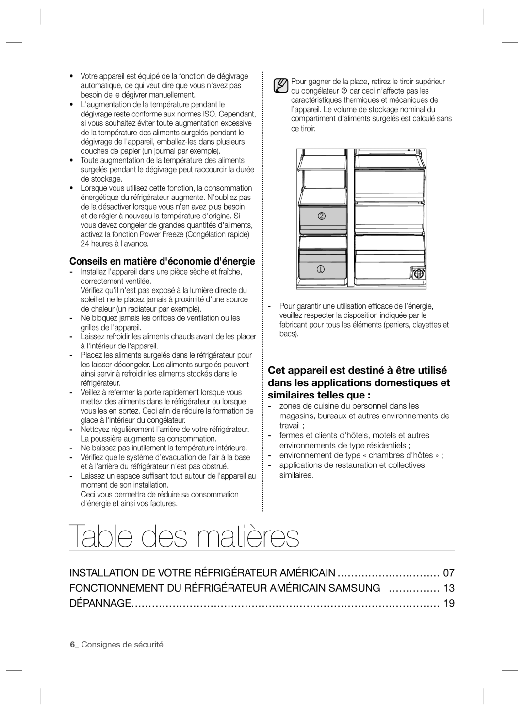 Samsung RS727CQRASL/SG, RS727CQRBSL/ZA, RS727CQRASL/ZA manual Table des matières, Conseils en matière déconomie dénergie 