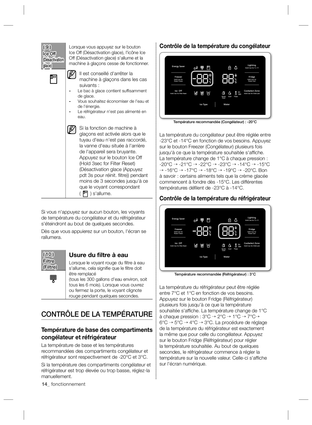 Samsung RS727CQRASL/ZA, RS727CQRBSL/ZA, RS727CQRASL/SG manual Contrôle de la température du congélateur 