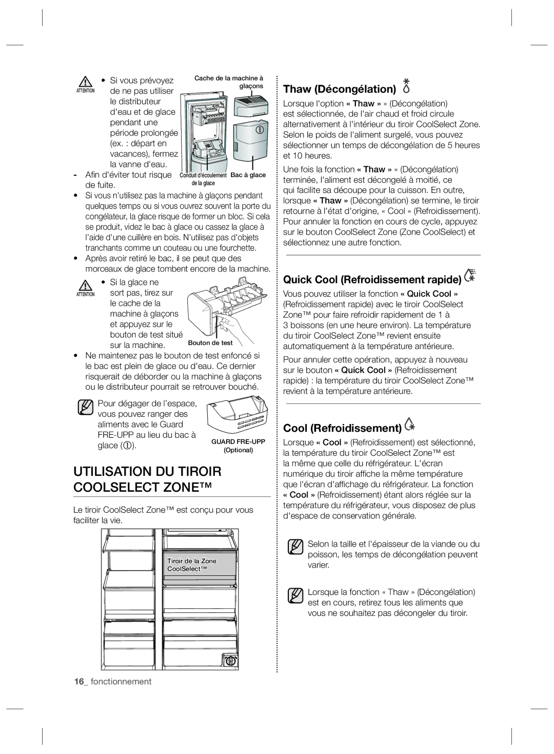 Samsung RS727CQRBSL/ZA, RS727CQRASL/ZA manual Utilisation DU Tiroir Coolselect Zone, Si vous prévoyez, De ne pas utiliser 