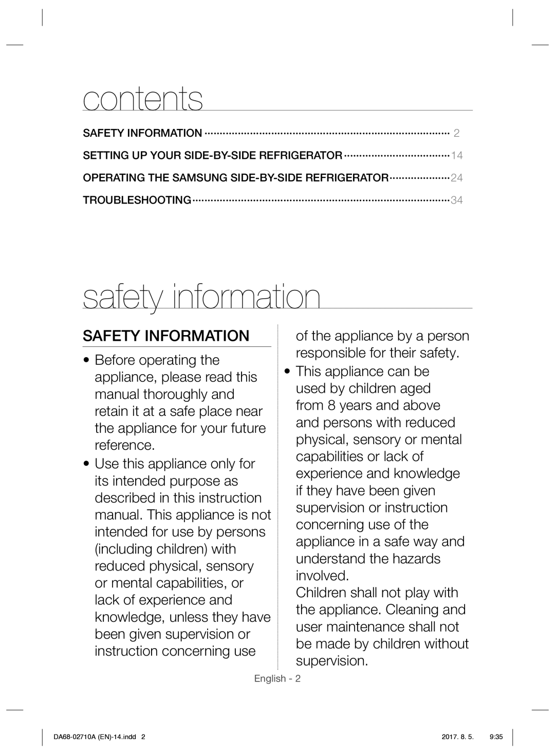 Samsung RS7557BHCSP/EF manual Contents 