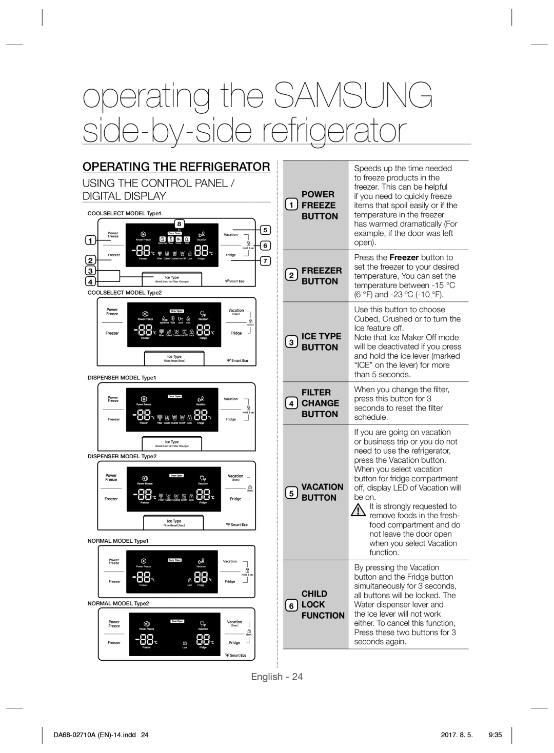 Samsung RS7557BHCSP/EF manual Operating the Refrigerator 