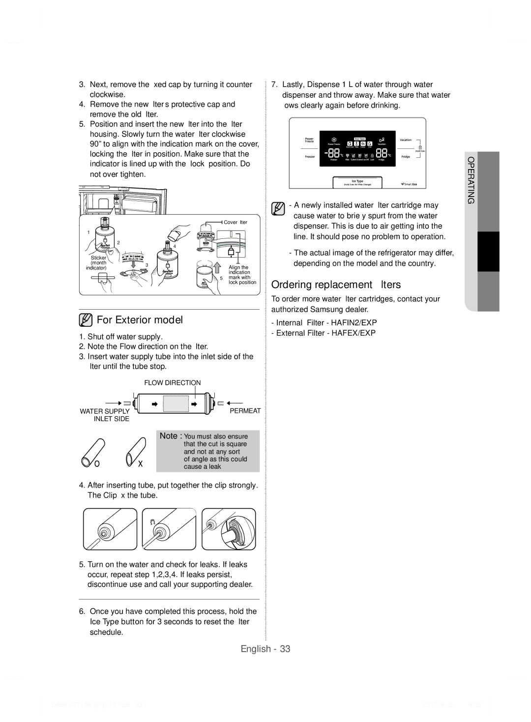 Samsung RS7557BHCSP/EF manual For Exterior model, Ordering replacement ﬁlters 