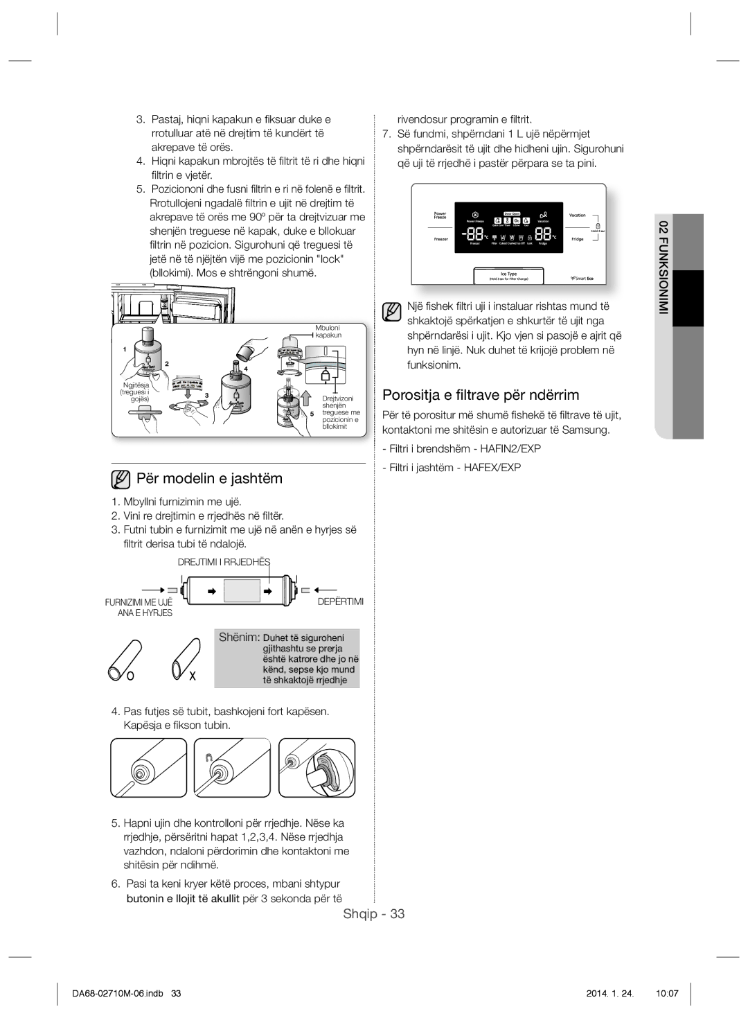 Samsung RS7547BHCSP/EF, RS7577THCWW/EF manual Për modelin e jashtëm, Porositja e ﬁltrave për ndërrim, Ltrin e vjetër 