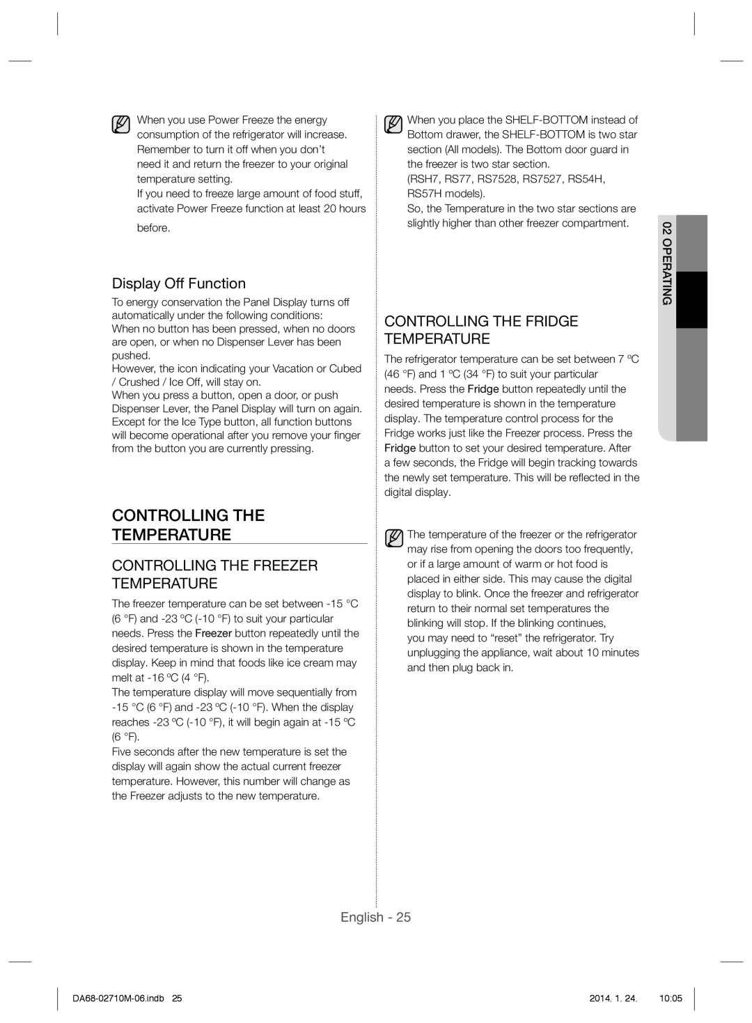 Samsung RS7768FHCBC/EF, RS7577THCWW/EF, RS7778FHCSR/EF, RS7778FHCBC/EF Controlling Temperature, Display Off Function, Before 