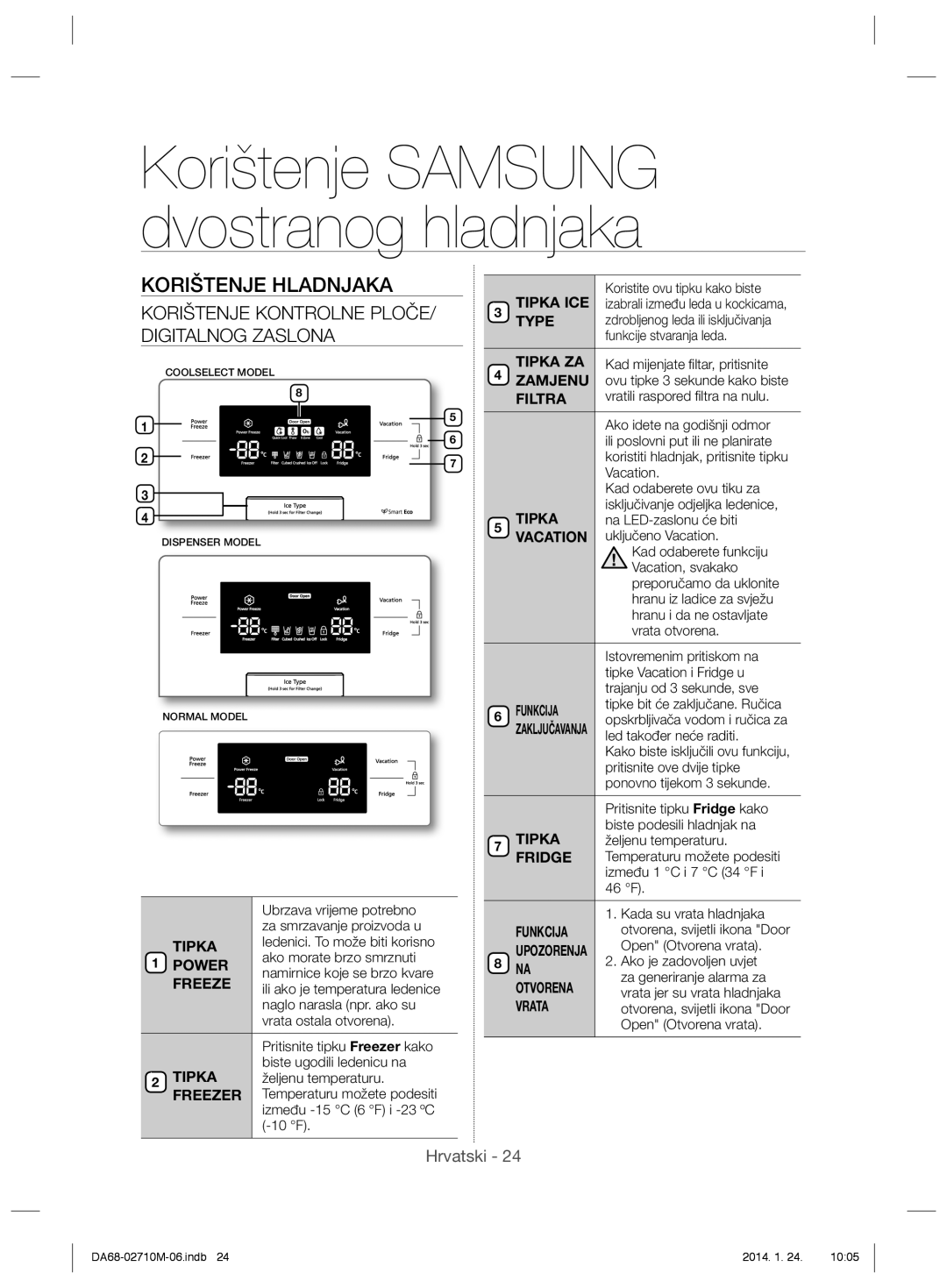 Samsung RS7778FHCWW/EF, RS7577THCWW/EF manual Korištenje Hladnjaka, Koristite ovu tipku kako biste, Funkcije stvaranja leda 