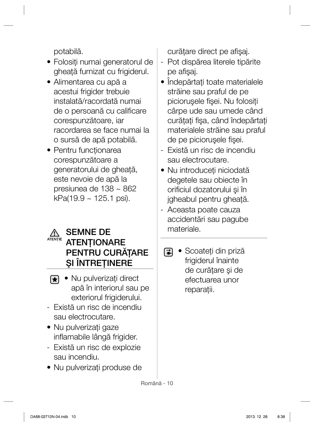 Samsung RS7768FHCBC/EF, RS7778FHCSR/EF manual Semne DE Atenţie Atenţionare, Există un risc de incendiu sau electrocutare 