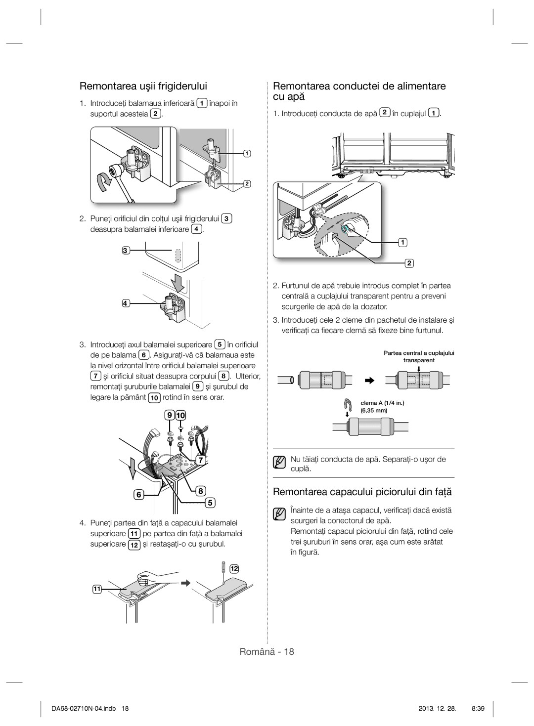 Samsung RS7547BHCSP/EF, RS7768FHCBC/EF manual Remontarea capacului piciorului din faţă, Înapoi în, Suportul acesteia 