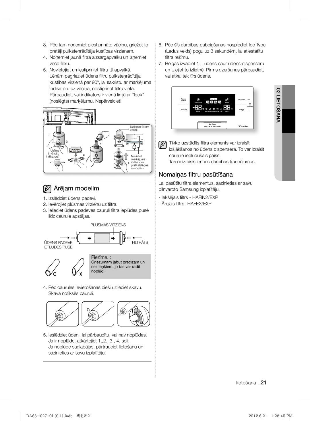 Samsung RS7567THCBC/EF, RS7778FHCBC/EF, RS7778FHCWW/EF, RS7577THCSP/EF manual Ārējam modelim, Nomaiņas ﬁltru pasūtīšana 