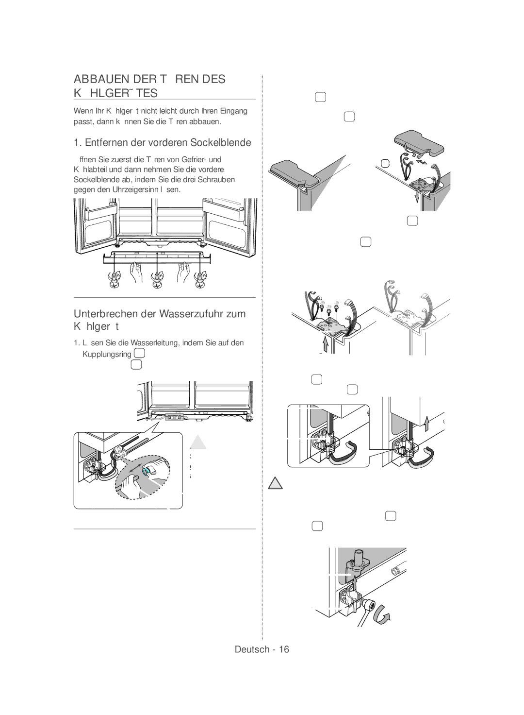 Samsung RS57HBUPBSL/EF, RS7778FHCSL/EG manual Abbauen DER Türen DES Kühlgerätes, Entfernen der vorderen Sockelblende 