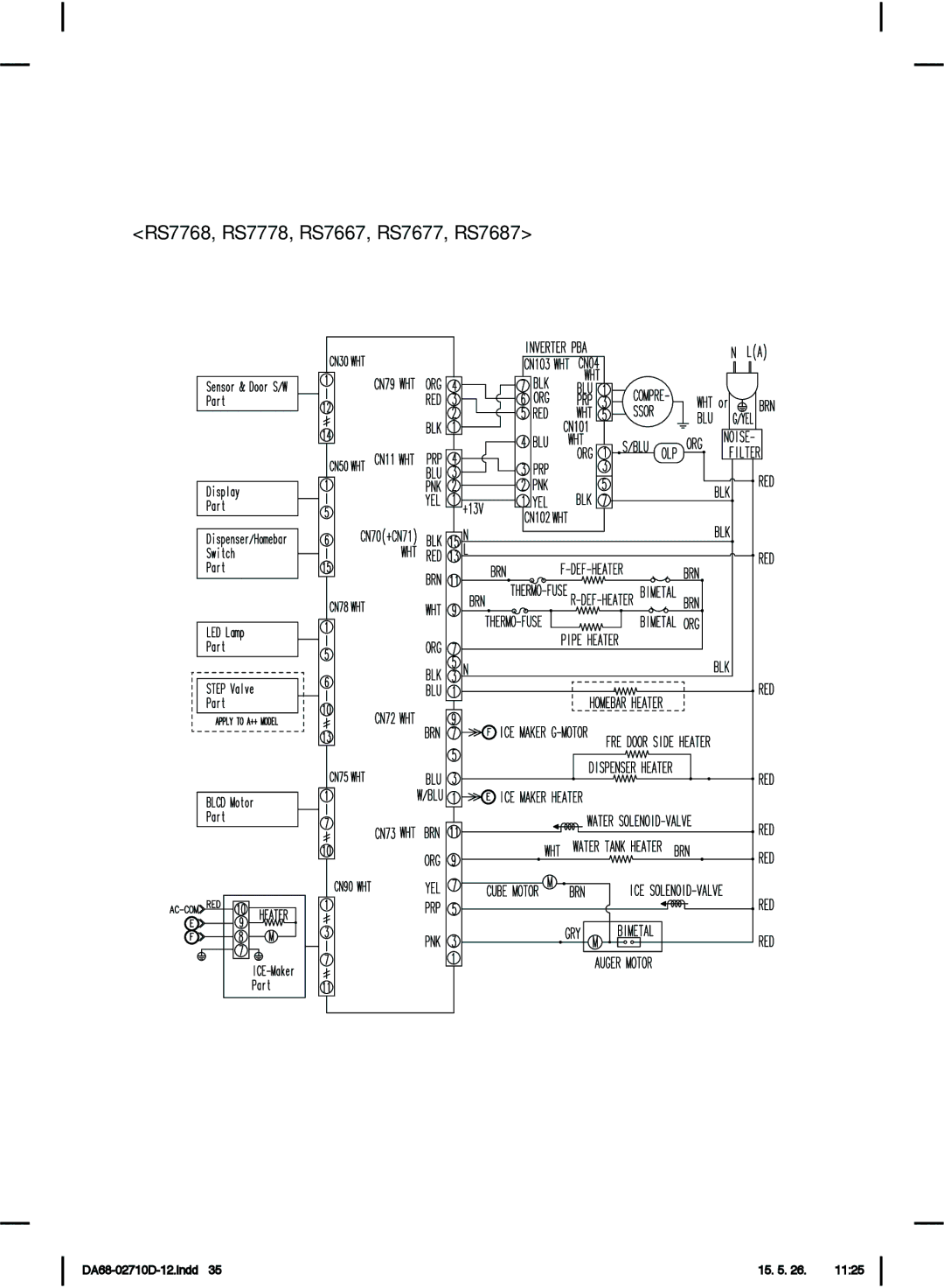 Samsung RS7768FHCBC/EF, RS7778FHCSL/EG, RS54HDRPBSL/EF, RS7578THCSL/EG Schaltplan, RS7768, RS7778, RS7667, RS7677, RS7687 