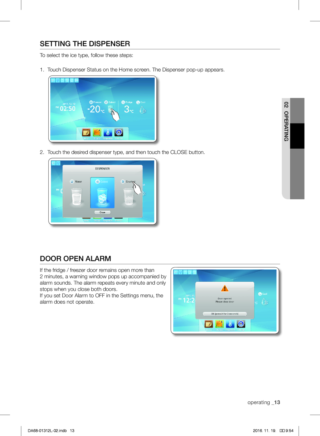 Samsung RS627LHQESR/ML, RS7778FHCWW/EF, RS757LHQESR/ML manual Setting the Dispenser, Door Open Alarm 