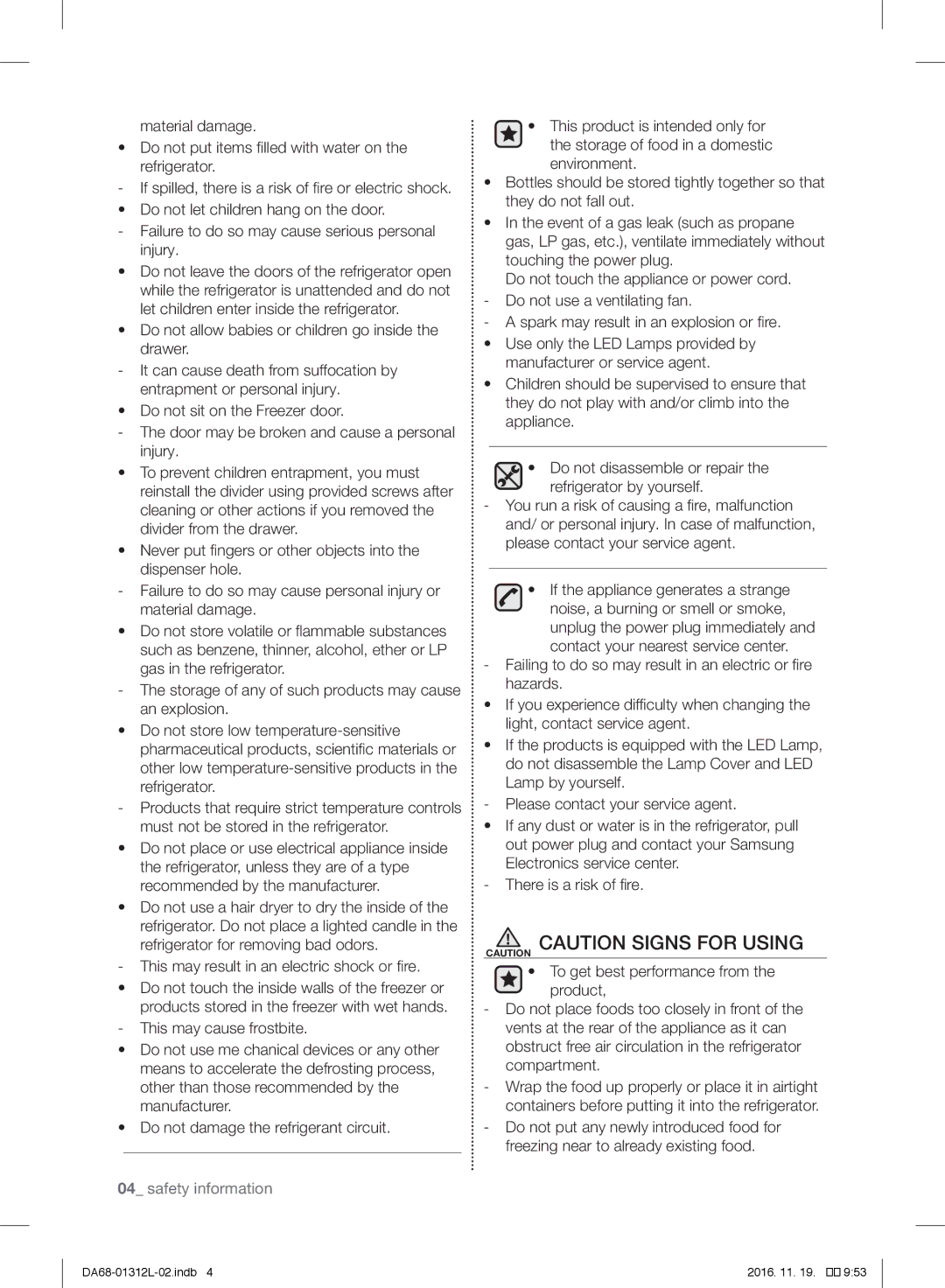 Samsung RS627LHQESR/ML, RS7778FHCWW/EF, RS757LHQESR/ML manual Safety information 