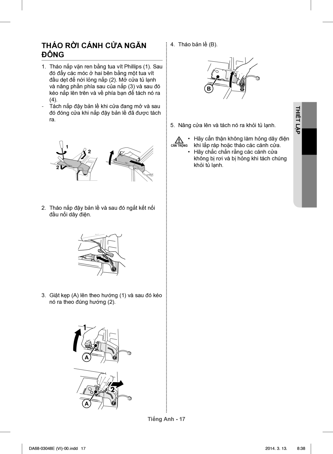 Samsung RS803GHMC7T/SV manual Tháo RỜI Cánh CỬA Ngăn Đông 