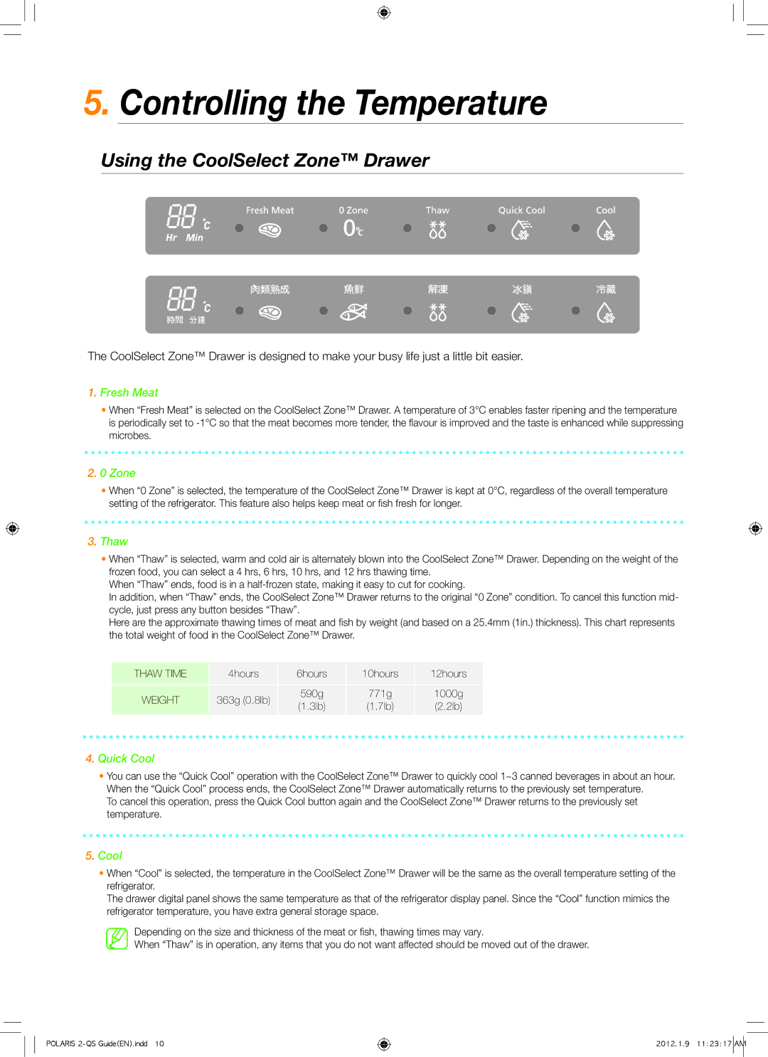 Samsung RS844CRPC5H/RS, RS844CRPC5A/SG, RS844CRPC5A/ZA manual Controlling the Temperature, Using the CoolSelect Zone Drawer 