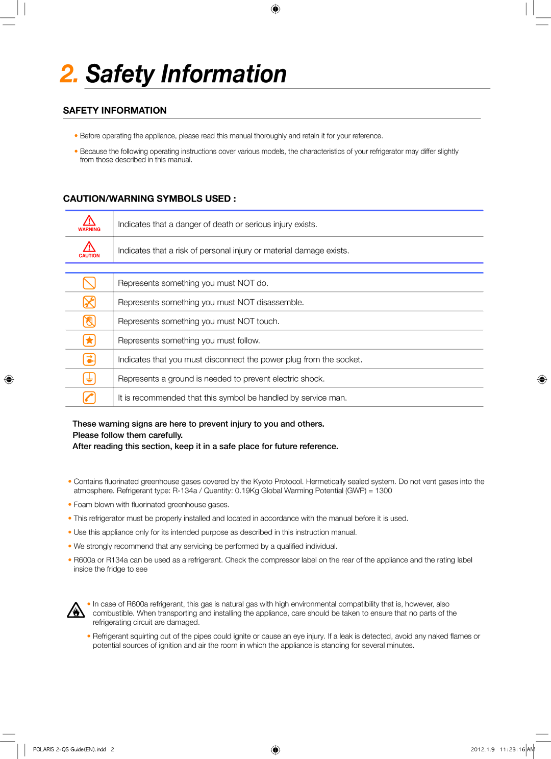 Samsung RS844CRPC5H/RS, RS844CRPC5A/SG, RS844CRPC5A/ZA, RS844CRPC2B/RS manual Safety Information 