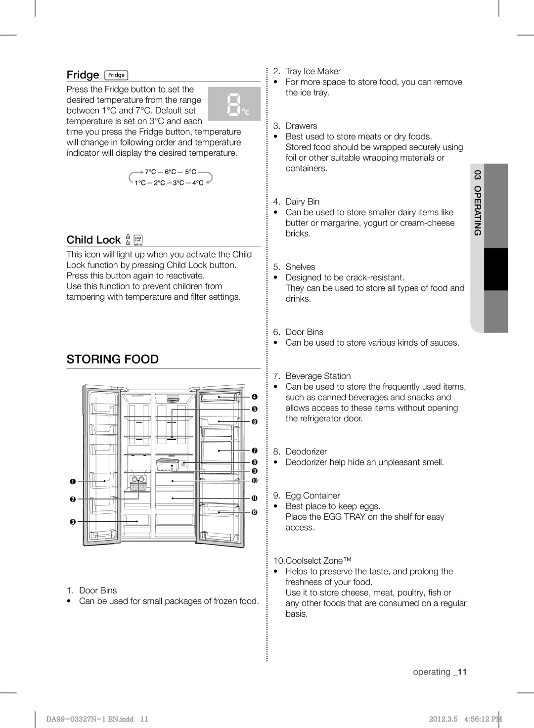 Samsung RS844CRPC5A/ZA, RS844CRPC5A/SG manual Storing Food, Fridge, Child Lock 