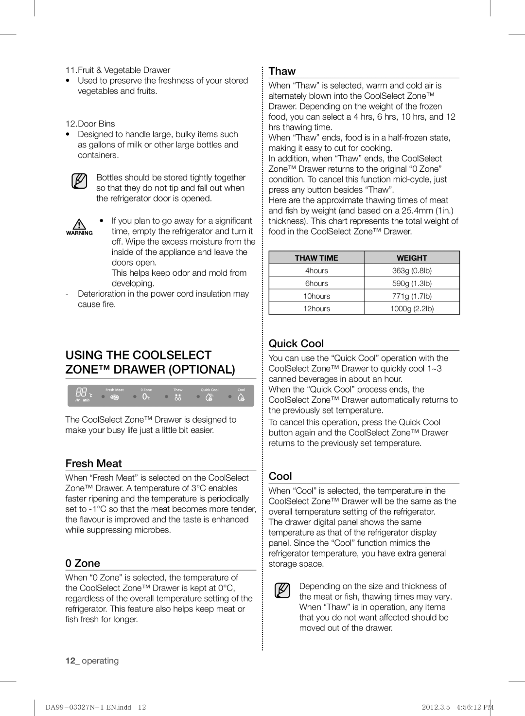 Samsung RS844CRPC5A/SG, RS844CRPC5A/ZA manual Using the Coolselect Zone Drawer Optional 