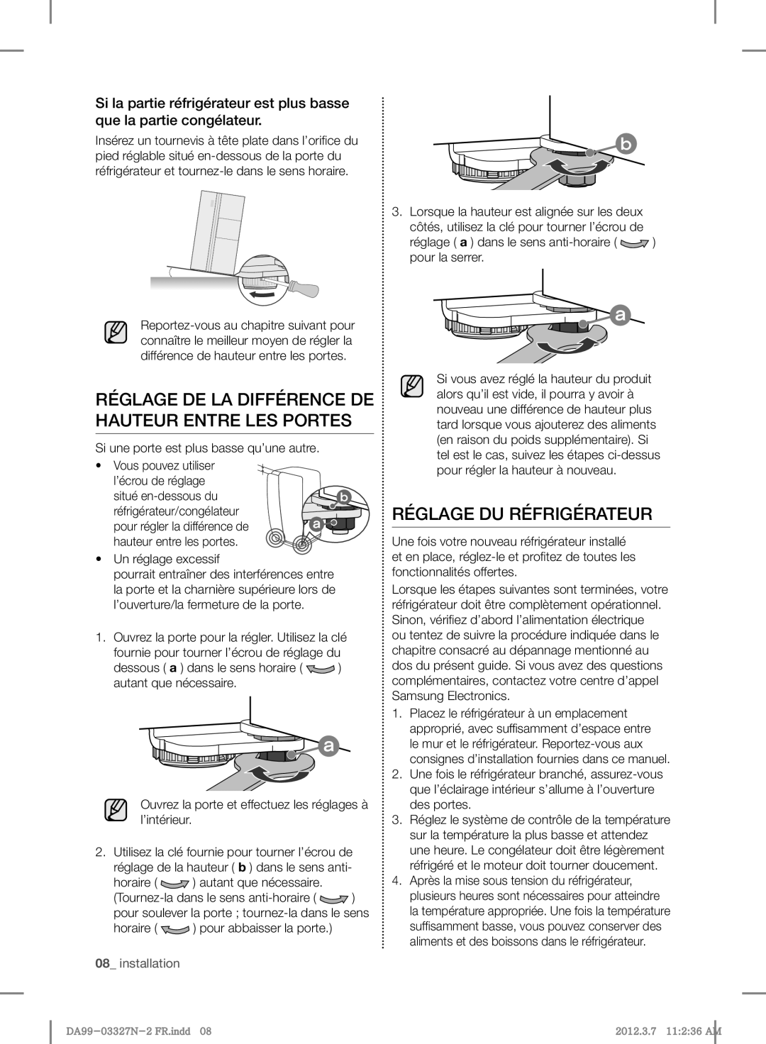 Samsung RS844CRPC5A/SG, RS844CRPC5A/ZA manual Réglage DU Réfrigérateur 