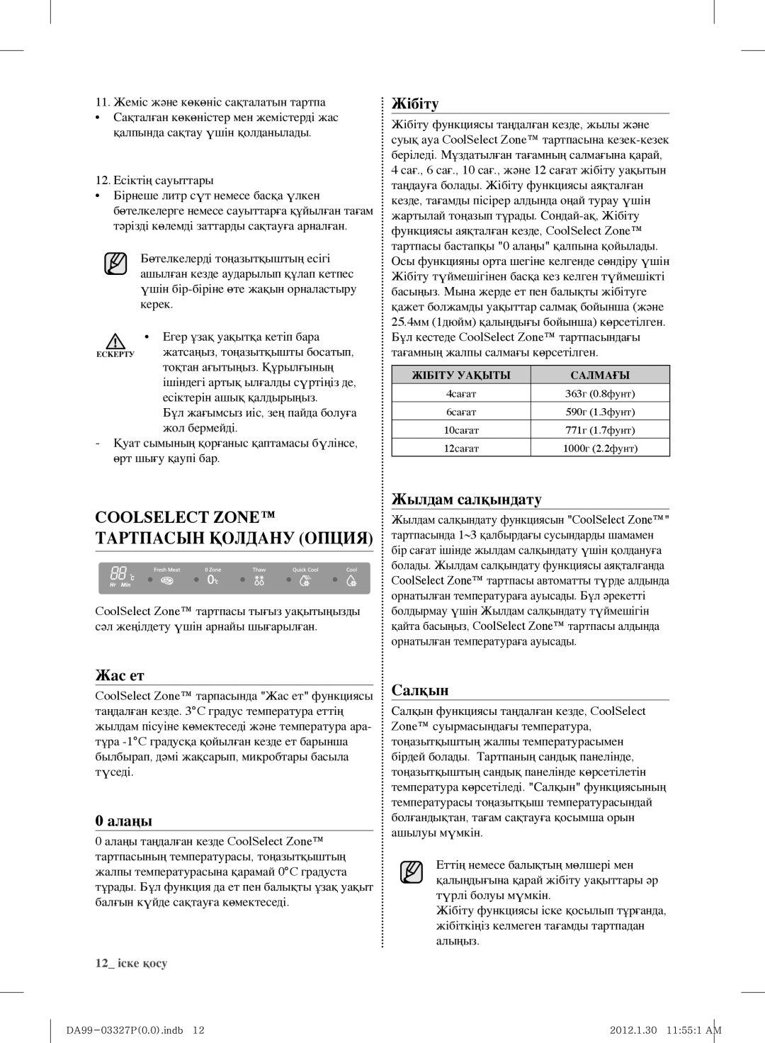 Samsung RS844CRPC5H/RS, RS844CRPC2B/RS manual Coolselect Zone Тартпасын Қолдану Опция 