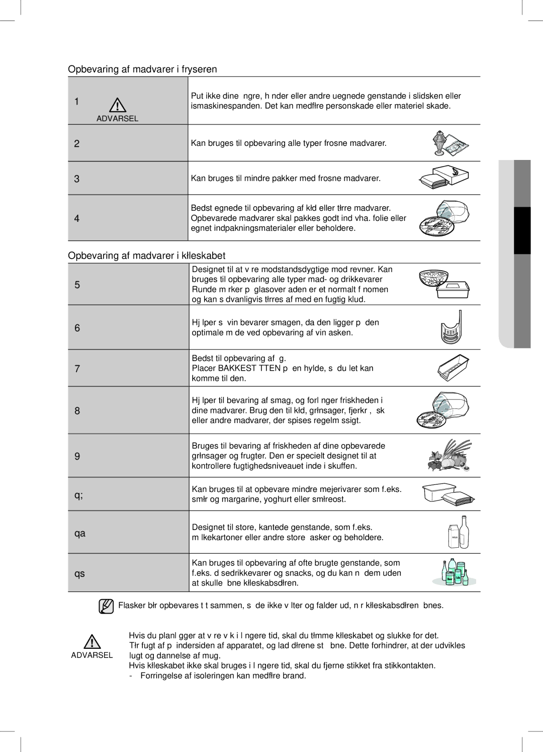 Samsung RSA1DHPE1/XEE, RSA1DHWP1/XEE manual Opbevaring af madvarer i køleskabet, Isslidsk 