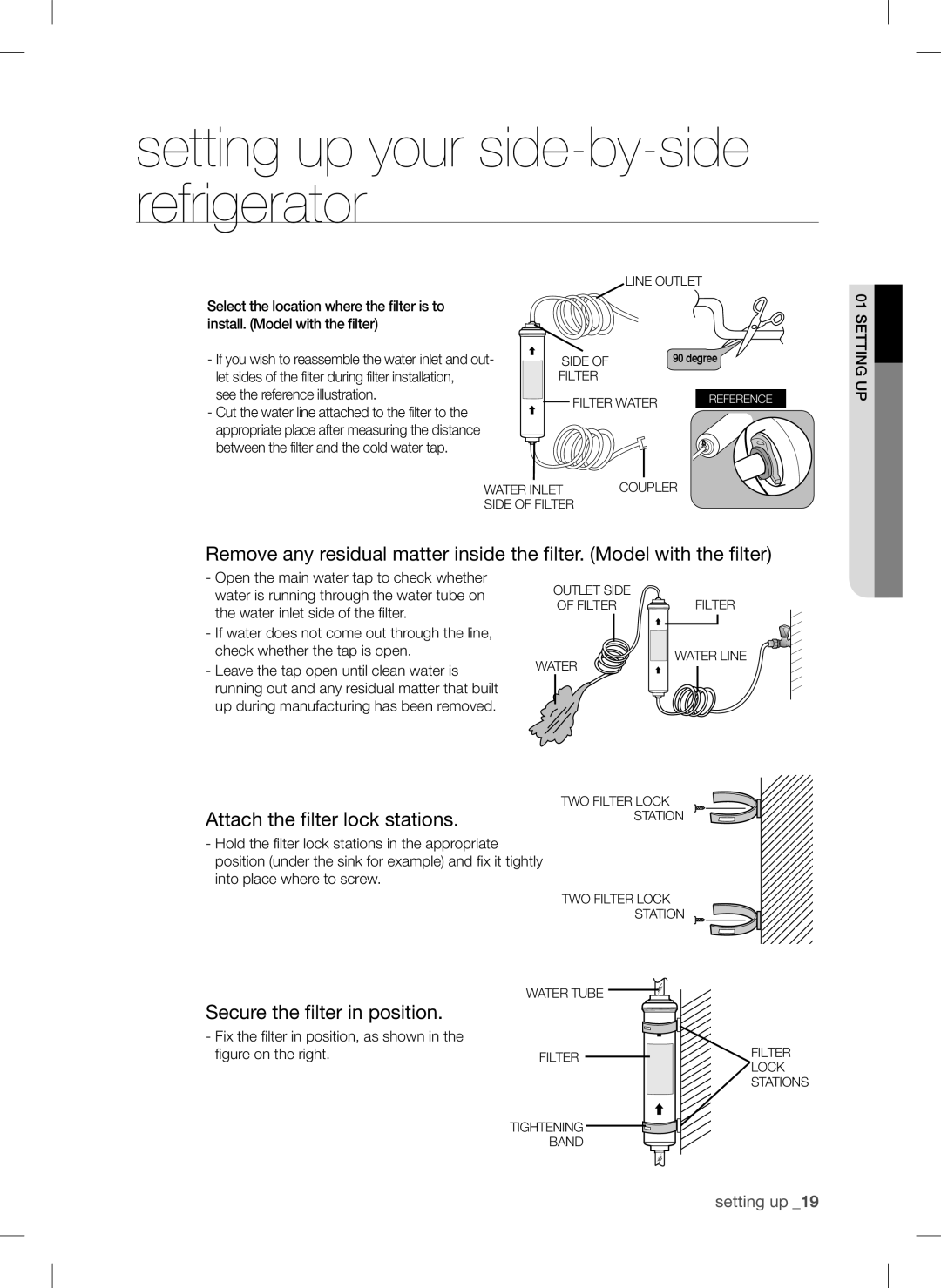 Samsung RSA1DTMG1/XFA, RSA1DTMG1/XMA manual Attach the filter lock stations, Secure the filter in position 