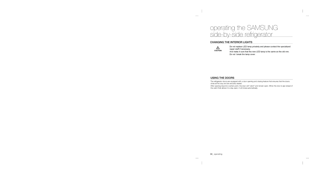 Samsung RSA1DTMG1/XMA, RSA1DTMG1/XFA manual Changing the Interior Lights, Using tHE Doors 