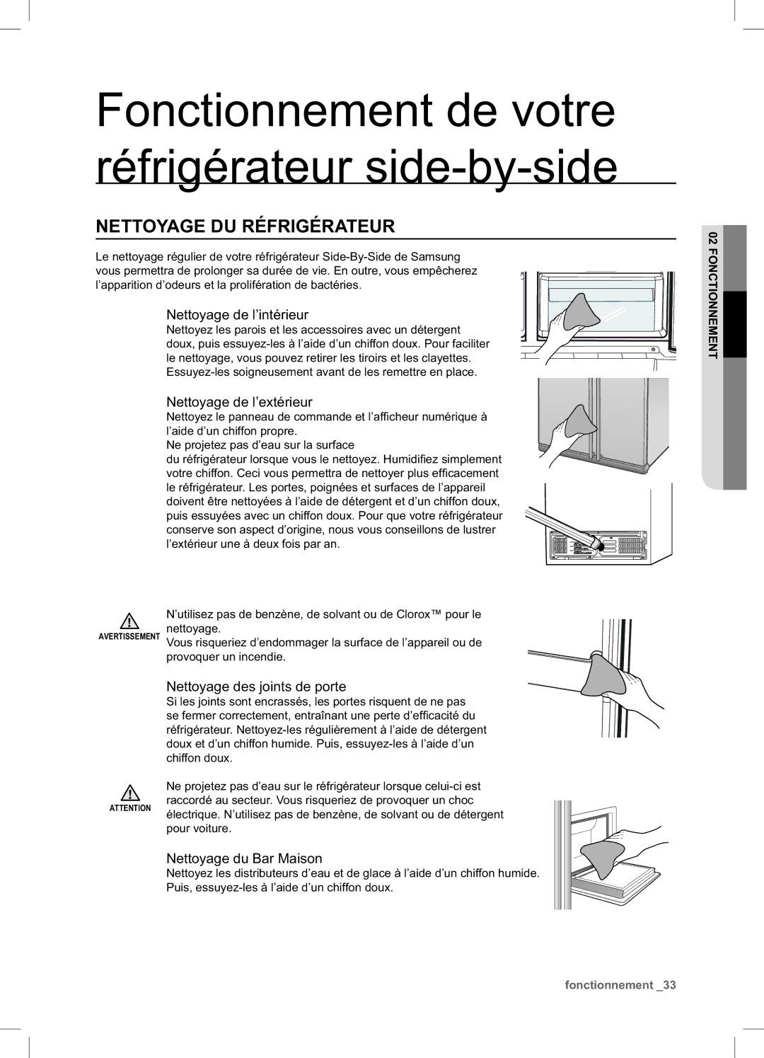 Samsung RSA1DTPE1/XEF, RSA1DTMH1/XEF manual Nettoyage DU Réfrigérateur, Nettoyage de l’intérieur, Nettoyage de l’extérieur 